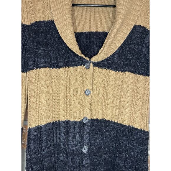 Van Heusen Striped Cable Knit Cardigan XS Button Front Collared Preppy Neutral - Picture 4 of 5